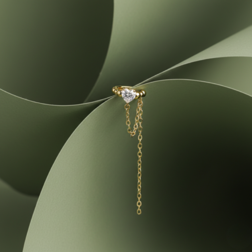 Elegant Gold-Tone Heart Solitaire Chain Earring for Women | Minimal Designer Earring with Dangling Chain | Romantic Luxury Jewelry