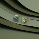 Iridescent Crystal Stud Earrings for Women | Premium Round Solitaire Earrings with Gold-Tone Post | Elegant Minimal Everyday Jewelry