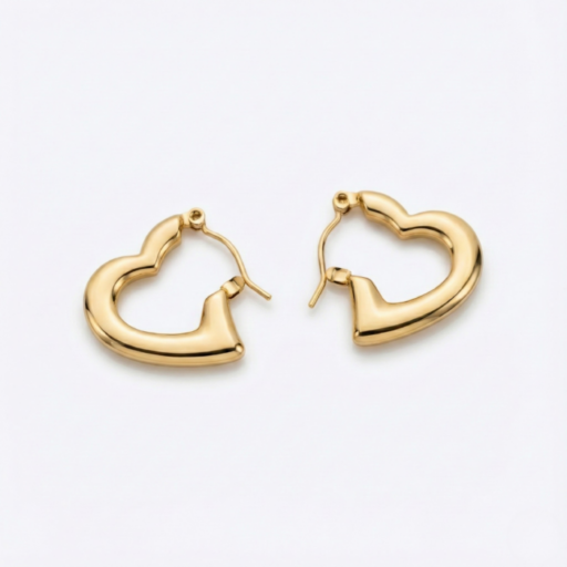 Gold-Tone Polished Heart Hoop Earrings for Women | Minimal Designer Heart Earrings | Elegant Everyday & Party Wear Jewelry