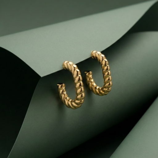 Gold Twisted Hoop Stud Earrings for Women | Rope Design Classic Hoops | Minimal Everyday Luxury Jewelry