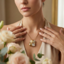 Modern Gold Plated Geometric Square Pendant Necklace | Mixed Stone Design with Crystal, Cat Eye & Pave Accents | Art Deco Style Statement Jewelry