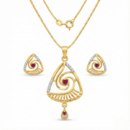 Graceful Gold Mangalsutra Set with Heart Ruby Swirl Design | Diamond-Accented Pendant & Matching Earrings