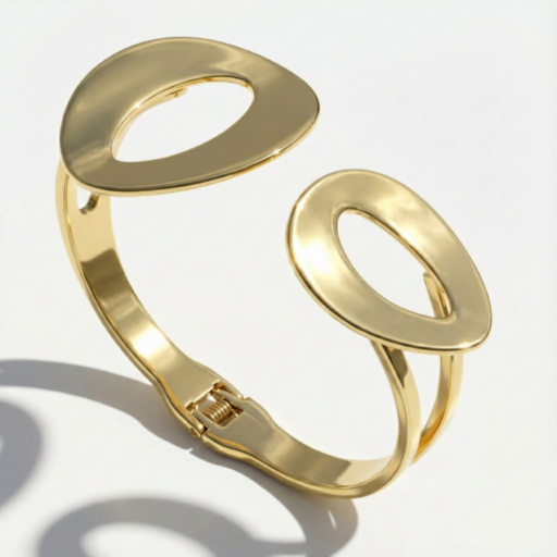 Sculptural Open-Oval Bangle – Modern Gold Hinged Cuff