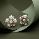 Floral Pearl Cluster Stud Earrings for Women | Silver-Tone Blossom Design | Elegant Classic Luxury Jewelry