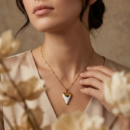 Modern Gold Plated & White Enamel Dipped Heart Necklace | Minimalist Puffy Heart Pendant on Satellite Chain | Contemporary Jewelry Gift for Her