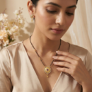 Traditional Gold Mangalsutra Set with Ruby Center | Circular Pendant Mangalsutra with Matching Earrings