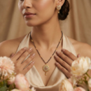 Traditional Gold Pendant Set with Earrings – Pink Stone Antique Design Necklace Set for Festive & Wedding Wear