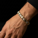 Men’s Gold Tone Geometric Link Bracelet – Iced Out Crystal Pave Watch Band Style Chain – Bold Hip Hop Statement Jewelry Gift for Him