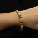 Gold-Tone Floral Enamel Bangle Bracelet for Women | Elegant Handcrafted Designer Kada with Vintage Flower Motif
