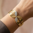 Gold Tone Pave Crystal Leaf Cuff Bracelet – Modern Stylized Petal Hinged Bangle – Elegant Statement Jewelry for Weddings & Parties