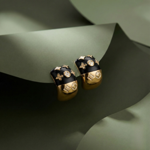 Black & Gold Enamel Stud Earrings for Women | Luxury Motif Design | Statement Designer Jewelry