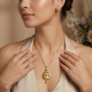 Gold Mangalsutra Pendant Set with Ruby Accent | Traditional Leaf-Drop Mangalsutra with Matching Earrings