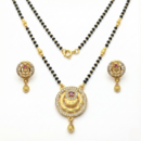 Classic Gold Mangalsutra Set with Circular Ruby Pendant & Diamond Accents | Traditional Design with Matching Earrings