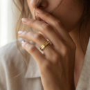 Modern Gold-Tone Screw Detail Band Ring with Crystal Accents | Minimalist Luxury Unisex Statement Ring | Contemporary Designer Ring