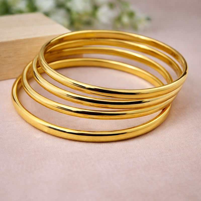 “Premium 24K Gold Plated Plain Bangles for Women – Elegant Daily Wear & Party Jewelry Set”