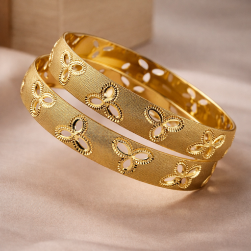 Luxury Textured Gold Bangles with Flower Motif – Traditional Indian Bridal Jewelry
