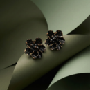Black Floral Stud Earrings for Women | Gold-Accented Petal Design | Elegant Statement Jewelry