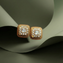 Square Gold Stud Earrings with Crystal Halo | Vintage-Inspired Luxury Studs | Elegant Statement Earrings for Women