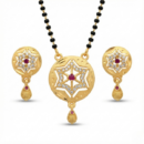Gold Mangalsutra Pendant Set with Ruby & CZ Stones | Traditional Star Motif Mangalsutra with Matching Earrings