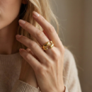 Luxury Gold-Tone Sculpted Open Wrap Ring | Modern Minimalist Adjustable Statement Ring for Women