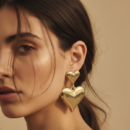 Gold Tone Double Heart Drop Earrings – Puffy 3D Heart Statement Dangle Earrings – Bold Romantic Love Jewelry Gift for Her