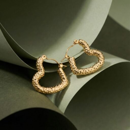 Hammered Heart-Shaped Gold Hoop Earrings for Women | Textured Artisan Hoops | Modern Statement Jewelry