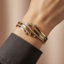 Gold Tone Crystal Wave Bangle – Multi-Row Pave Cubic Zirconia Hinged Cuff Bracelet – Elegant Statement Jewelry for Parties & Weddings