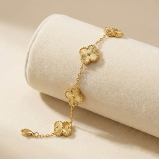 Vintage 5-Motif Clover Bracelet Collection | Gold Guilloché & Red Carnelian | 18K Gold Plated