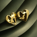 Heart-Shaped Gold Stud Earrings for Women | High-Polish Sculpted Heart Design | Minimal Luxury Jewelry