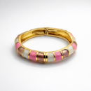 Luxury Gold Multicolor Enamel Bangle Bracelet with Pink, Ivory & Mocha Inlay | Elegant Designer Jewelry