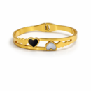 Luxury Gold Heart Motif Bangle Bracelet with Black & Ivory Enamel Inlay | Elegant Designer Jewelry