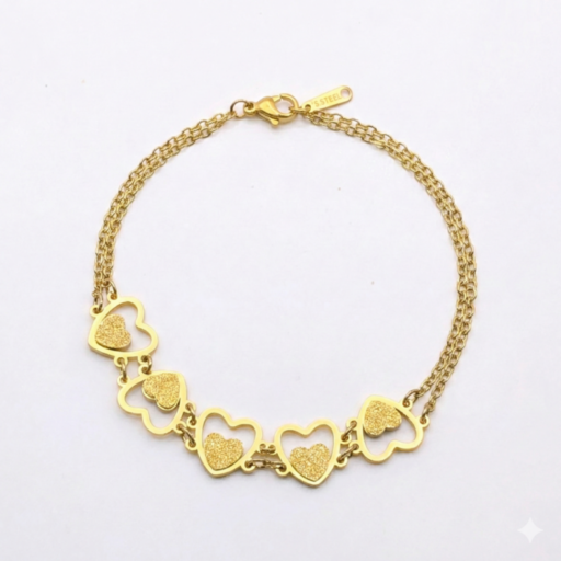 Gold Heart Charm Bracelet for Women | Double-Chain Love Design Jewelry