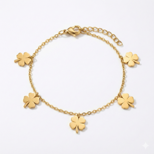 Gold Four-Leaf Charm Bracelet | Lucky Jewelry for Women