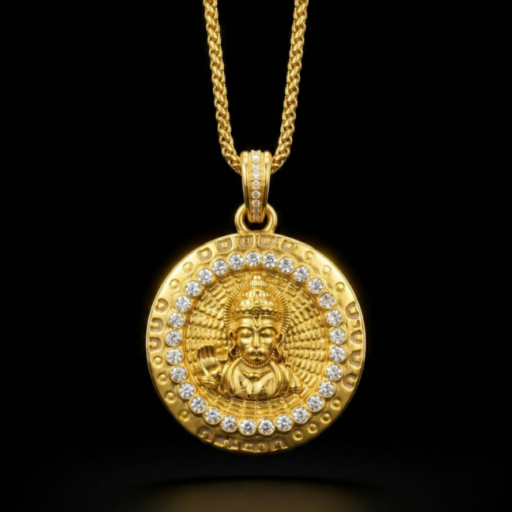 Shri Hanuman Ji Gold Finish Pendant with Chain | Sacred Religious Necklace for Men & Women