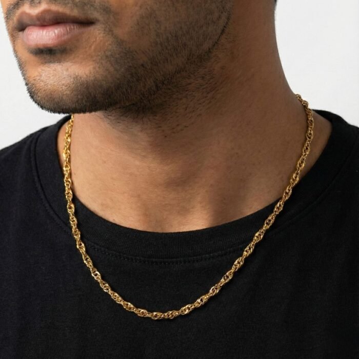 Men’s Gold Curb Chain Necklace – Classic Flat Link Design