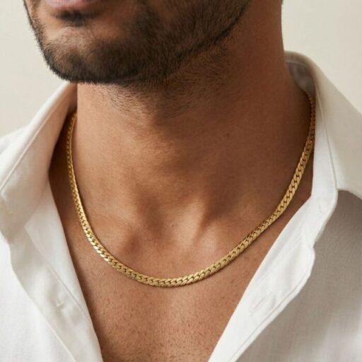 Premium Gold Tone Flat Chain for Men – Classic Herringbone Weave
