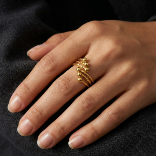 Golden Orbit Beaded Band Ring